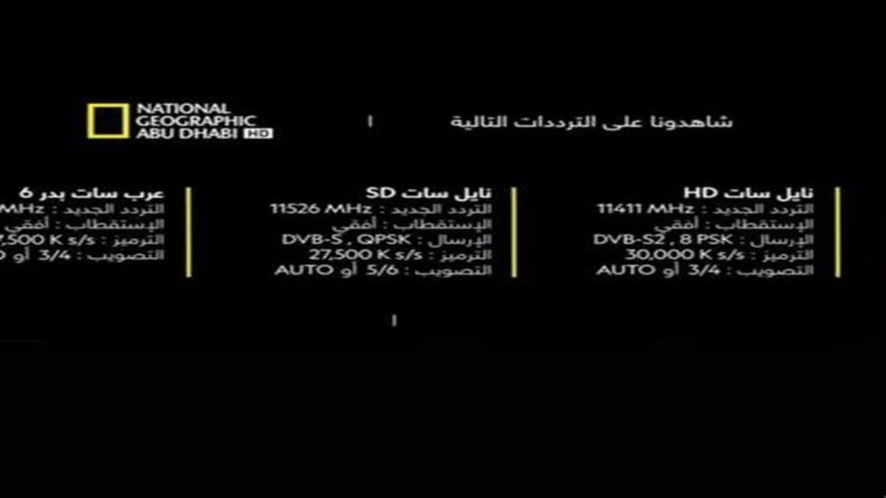 تردد قناة ناشيونال جيوغرافيك الجديد عبر قمري النايل سات وعرب سات الحاليين